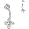 Belly Button Piercing prong set 4 cubic zirconia flower Internally Threaded