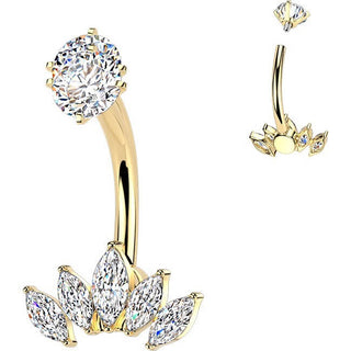 Belly Button Piercing prong set marquise cubic zirconia fan Internally Threaded