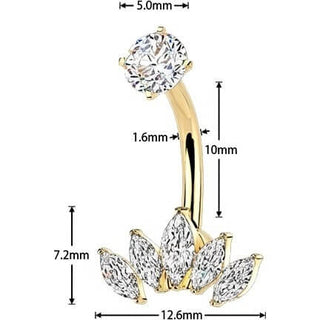 Belly Button Piercing prong set marquise cubic zirconia fan Internally Threaded