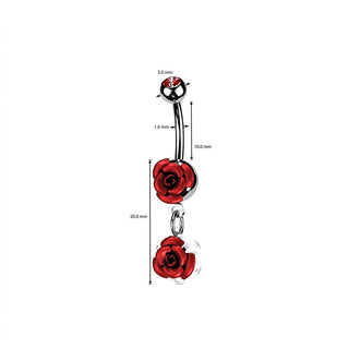 Belly Button Piercing Rose dangle Zirconia Silver