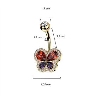 Belly Button Piercing Butterfly Zirconia