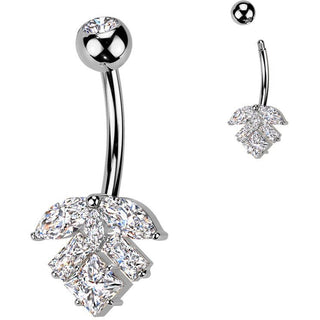 Belly Button Piercing titanium brass leaf marquise cut zirconia