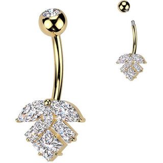 Belly Button Piercing titanium brass leaf marquise cut zirconia