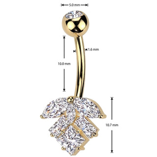 Belly Button Piercing titanium brass leaf marquise cut zirconia