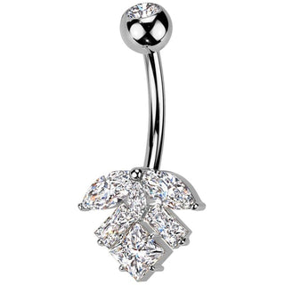 Belly Button Piercing titanium brass leaf marquise cut zirconia