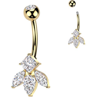 Belly Button Piercing titanium brass marquise cut and diamond cut zirconia