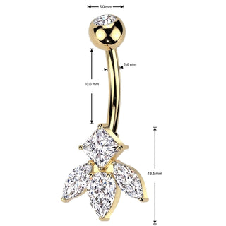 Belly Button Piercing titanium brass marquise cut and diamond cut zirconia