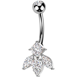 Belly Button Piercing titanium brass marquise cut and diamond cut zirconia