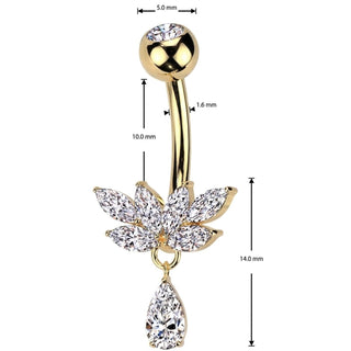 Belly Button Piercing titanium brass zirconia teardrop dangle