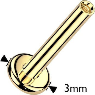 Titanium Labret Gold PVD 3mm Base Internally Threaded
