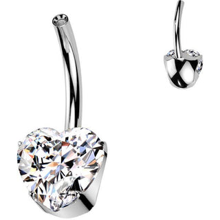Titanium Base belly button pin heart zirconia Internally Threaded