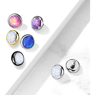 Top top flat round opal bezel setting Internally Threaded