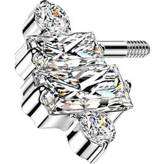 Titanium top baguette cubic zirconia with 2 small round cubic zirconias Internally Threaded