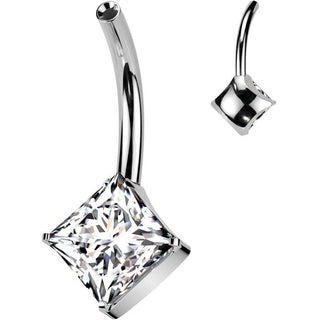 Titanium Base belly button pin square zirconia Push-In