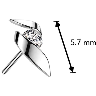 Solid Gold 14 Carat top ribbon zirconia Push-In