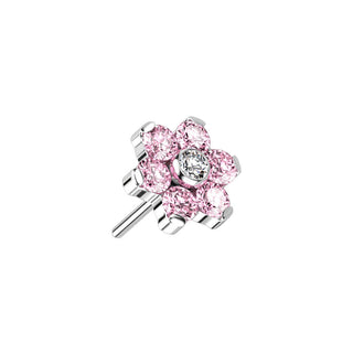 Titanium Top Top Flower Zirconia Silver Push-In