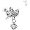 Titanium Top top three marquise cubic zirconia with round cubic zirconia dangle Push-In