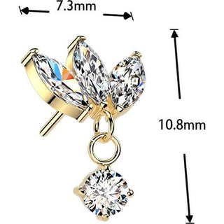 Titanium Top top three marquise cubic zirconia with round cubic zirconia dangle Push-In
