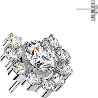 Titanium Top top heart shaped round cubic zirconia cluster Push-In