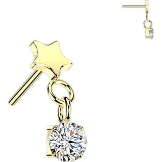 Titanium Top top flat star with round cubic zirconia dangle Push-In