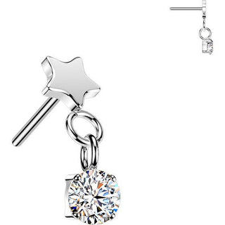 Titanium Top top flat star with round cubic zirconia dangle Push-In