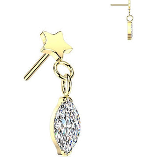 Titanium Top top flat star with marquise cubic zirconia dangle Push-In