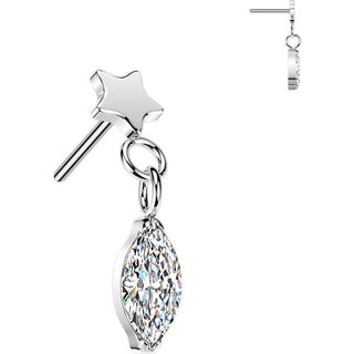 Titanium Top top flat star with marquise cubic zirconia dangle Push-In