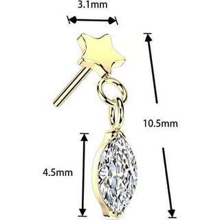 Titanium Top top flat star with marquise cubic zirconia dangle Push-In