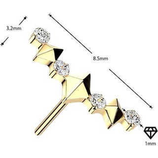 Titanium Top Top Curved Pyramid Cut 4 Zirconias Push-In