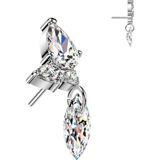 Titanium Top top marquise and round zirconia cluster with marquise zirconia dangle Push-In