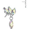 Titanium Top top triple marquise zirconia fan with marquise zirconia dangle Push-In