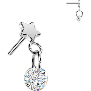 Titanium Top top star with round zirconia dangle Push-In