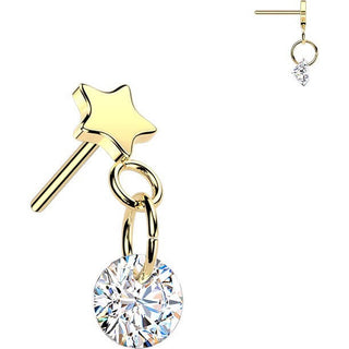Titanium Top top star with round zirconia dangle Push-In