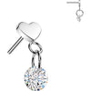 Titanium Top top heart with round zirconia dangle Push-In