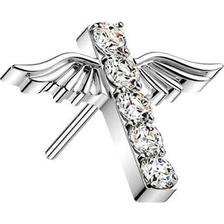 Titanium top angel wings pave zirconia cross Push-In