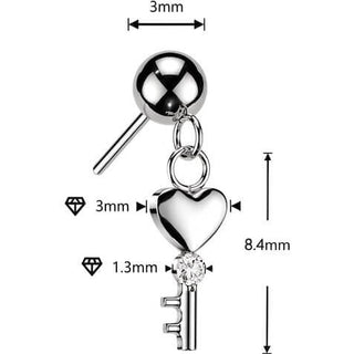 Titanium Top Top Ball with Zirconia Heart Key Dangle Push-In