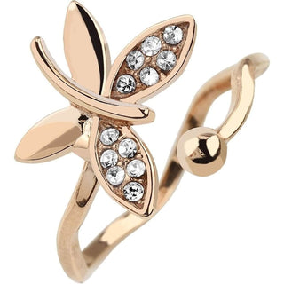 Finger Ring Mid-Ring Adjustable Butterfly Multi Pave Gems Rose Gold Plated