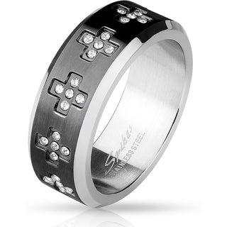 Fingerring Kreuz Zirkonia Schwarz