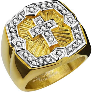 Fingerring Kreuz Zirkonia Gold