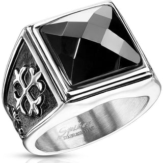 Fingerring Quadrat Zirkonia Schwarz Silber