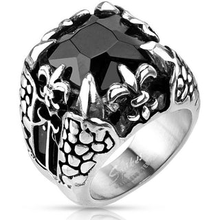 Fingerring Drachenklaue Zirkonia Schwarz Silber