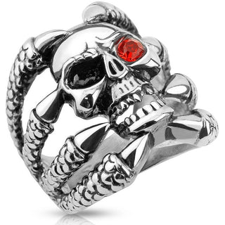 Fingerring Totenkopf Klaue Zirkonia Silber