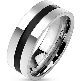 Fingerring Linie Schwarz Silber