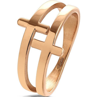 Fingerring Doppel Kreuz Roségold