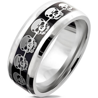 Fingerring Totenkopf Schwarz Silber