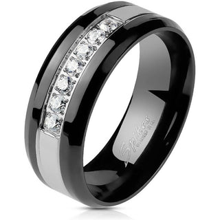 Fingerring 7 Zirkonia Schwarz Silber