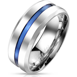 Fingerring Linie Blau Silber