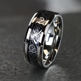 Fingerring Keltischer Drache Schwarz Silber
