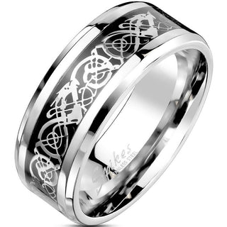 Fingerring Keltischer Drache Schwarz Silber