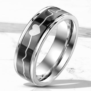 Fingerring Herzschlag Schwarz Silber